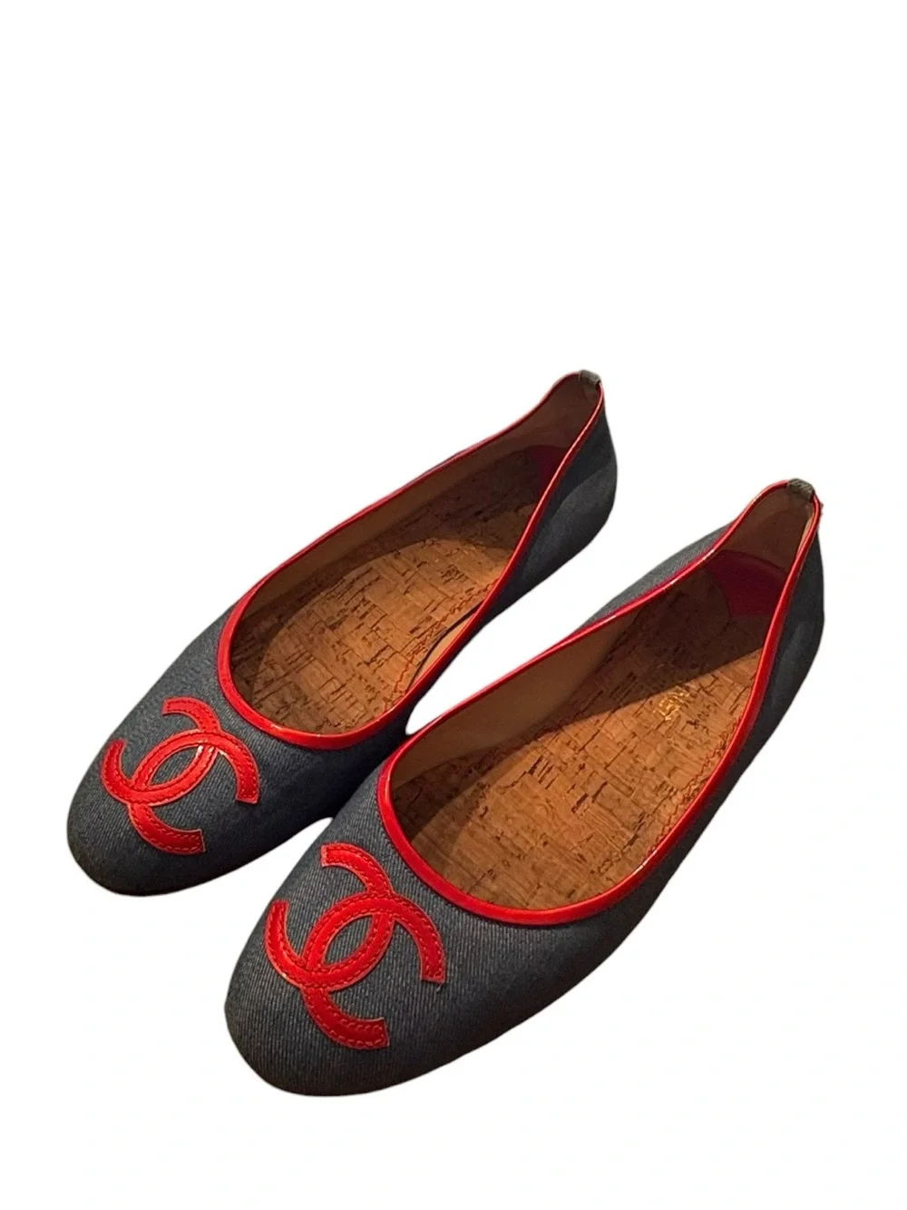 CHANEL Blue Denim/Red Patent Leather CC CC Logo Size 40